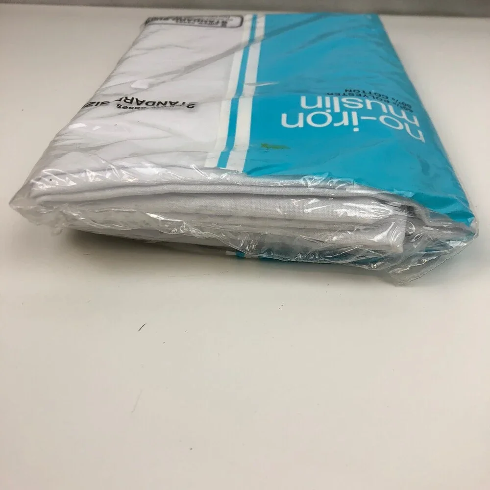 NEW Sealed VTG Standard Pillowcase Set Pair JC Penney NOS Plain White 50 Muslin
